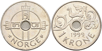 Норвегия 1 крона 1999 Харальд V (1992-) KM 462 медно-никель 4582-742