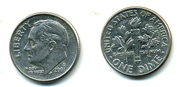 США 10 ЦЕНТОВ = 1 ДАЙМ 2001 D, РУЗВЕЛЬТ KM 195а медь плакированная медно-никелем 46-2547