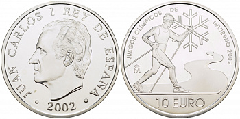 Испания 10 евро 2002 XIX зимние Олимпийские игры в Солт-Лейк-Сити , лыжник KM 1078 серебро PROOF 11-176-12