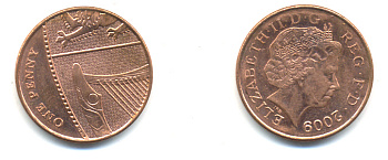 Великобритания 1 пенни 2009 Елизавета II (1952-2022) KM 1107, Spink B6 сталь плакированная медью 177-1211