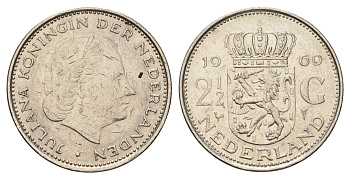 Нидерланды 2 1/2 гульдена 1969 Юлиана (1948-1980) KM 191 никель 4683-844