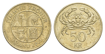 Исландия 50 крон 2005 KM 31 никель латунь 4635-145