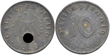 ГЕРМАНИЯ 10 РЕЙХСПФЕННИГОВ 1945 А KM A104, J. 375 цинк 4401-517