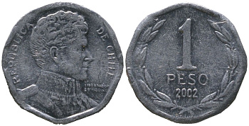 Чили 1 песо 2002 So KM 231, Schon 79 алюминий 4387-629