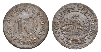 Лембек 10 пфеннигов 1919 Funck 286.2, Men18 18717.2 железо 4636-821