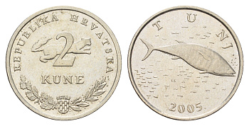 Хорватия 2 куны 2005 Голубой тунец KM 10 медь цинк никель 3459-941