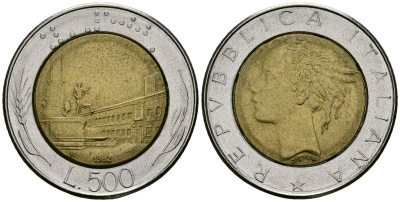 Италия 500 лир 1982 R, Квиринальский дворец в Риме KM 111 биметалл 4165-1035