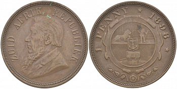 Южно-Африканская Республика, Трансвааль 1 пенни 1898 Пауль Крюгер KM 2 медь 180-1012