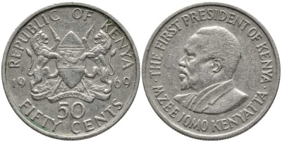 Кения 50 центов 1969 Джомо Кениата KM 13 медно-никель 110-613