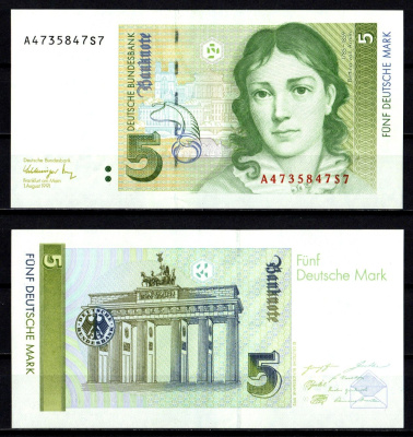 ФРГ 5 марок 1991 Pick 37 бумага UNC (пресс) 449-104-2