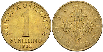 Австрия 1 шиллинг 1985 KM 2886 алюминиевая бронза 4592-1027