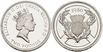 Великобритания 2 фунта 1986 Елизавета II (1952-2022), XIII Игры Британского Содружества, сертификат, коробка KM 947а, Spink 4311 серебро PROOF 00-00