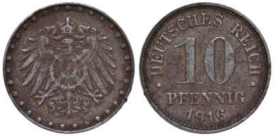 Германия 10 пфеннигов 1916 D KM 20, J. 298 железо 4119-122