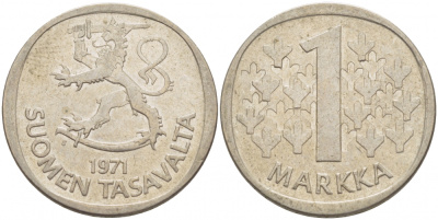 ФИНЛЯНДИЯ 1 МАРКА 1971 S KM 49а медно-никель 3718-737