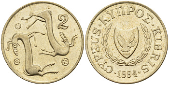 Кипр 2 цента 1994 KM 54.3 никель латунь 4596-112