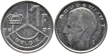 БЕЛЬГИЯ 1 ФРАНК 1991 BELGIE KM 171 сталь плакированная никелем 99-1245