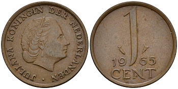 Нидерланды 1 цент 1965 Юлиана (1949-1980) KM 180 бронза    4598-243