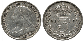 Великобритания 3 пенса 1896 Виктория (1837-1901) KM 777, Spink 3932 серебро 192-263