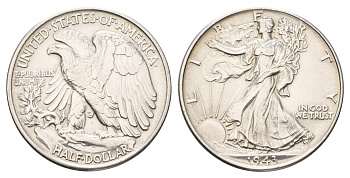 США 1/2 доллара (50 центов) 1943 KM 142 серебро 3896-514