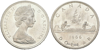 Канада 1 доллар 1966 KM 64.1 серебро 107-1112