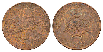 Германия жетон в 10 пиратских фунтов - руль ND диаметр 28 мм, вес 7,8 гр сталь плакированная медью 4656-534