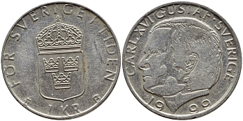 Швеция 1 крона 1999 Карл XVI Густав (1973- ) KM 852a медно-никель 4610-1042