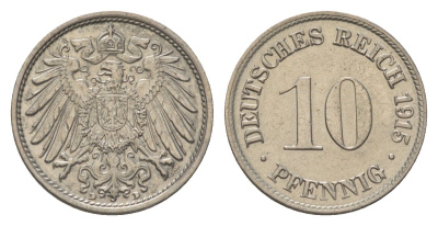 Германия 10 пфеннигов 1915 D, Вильгельм II (1888-1918) KM 12, J. 13 медно-никель aUNC 4625-1032