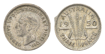 Австралия 3 пенса 1950 Георг VI (1936-1952) KM 44 серебро 4649-1067