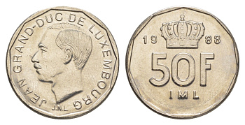 Люксембург 50 франков 1988 Герцог Жан (1964-1999) KM 62 никель UNC 4641-1123