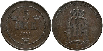 Швеция 5 эре 1898 Оскар II (1872-1907) король Швеции и Норвегии KM 736 бронза 180-723