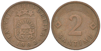Латвия 2 сантима 1992 KM 21 сталь плакированная медью 4618-439