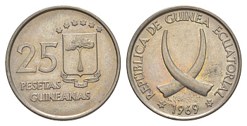Экваториальная Гвинея 25 песет 1969 KM 3 медно-никель UNC 4177-442