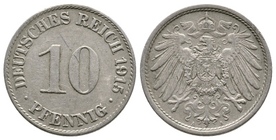 Германия 10 пфеннигов 1915 A KM 12, J. 13 медно-никель 4364-3024