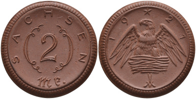Саксония 2 марки 1921 J. N 56 фарфор 1094-2-44