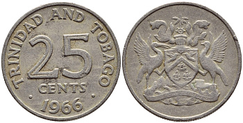 Тринидад и Тобаго 25 центов 1966 герб KM 4 медно-никель 4396-643