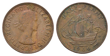 Великобритания 1/2 пенни 1966 Елизавета II (1952-2022) KM 896, Spink 4158 бронза 4663-114