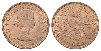 Новая Зеландия 1 пенни 1964 Елизавета II (1952-2022), новозеландский туи KM 24.2 бронза aUNC 4587-1041