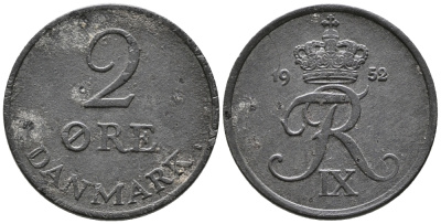 ДАНИЯ 2 ЭРЕ 1952 C; S, ФРЕДЕРИК IX (1947-1972) KM 840.1 цинк 24-1131