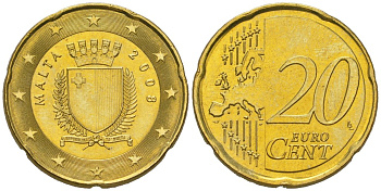 Мальта 20 евроцентов 2008 F KM 129 нордик UNC 4551-644