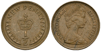 Великобритания 1/2 пенни 1979 Елизавета II (1952-2022) KM 914, Spink 4239 бронза 4136-1143