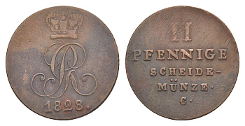 Ганновер 2 пфеннига 1828 KM 126 медь 1522-1132