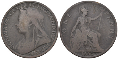 Великобритания 1 пенни 1897 Виктория (1837-1901) KM 790, Spink 3961 бронза 4607-1012