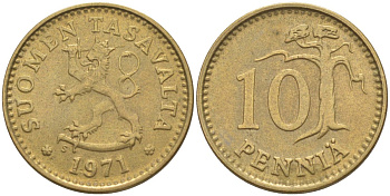 Финляндия 10 пенни 1971 S KM 46 алюминиевая бронза 219-1151