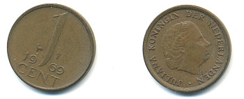 НИДЕРЛАНДЫ 1 ЦЕНТ 1969 ЮЛИАНА KM 180 бронза 83-941