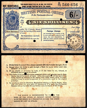 Великобритания 6 пенсов 1936-1952 вид векселя, который использовался для отправки денег через почту в Великобритании бумага 451-1185-3