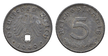 Германия 5 рейхспфеннигов 1940 A KM 100, J. 370 цинк 4649-528