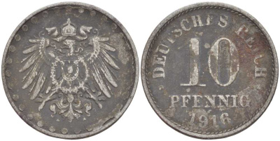 ГЕРМАНИЯ 10 ПФЕННИГОВ 1916 A KM 20, J. 298 железо 4401-115