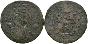 ПОЛЬША 1 ГРОШ 1768 G, SAR МОНОГРАММА KM 177(C38) медь 99-915