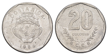 Коста-Рика 20 колонов 1985 KM 216.2 нержавеющая сталь 4645-412