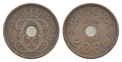 Дания 2 эре 1927 HCN, Кристиан X (1912-1947) KM 827 бронза 4639-728